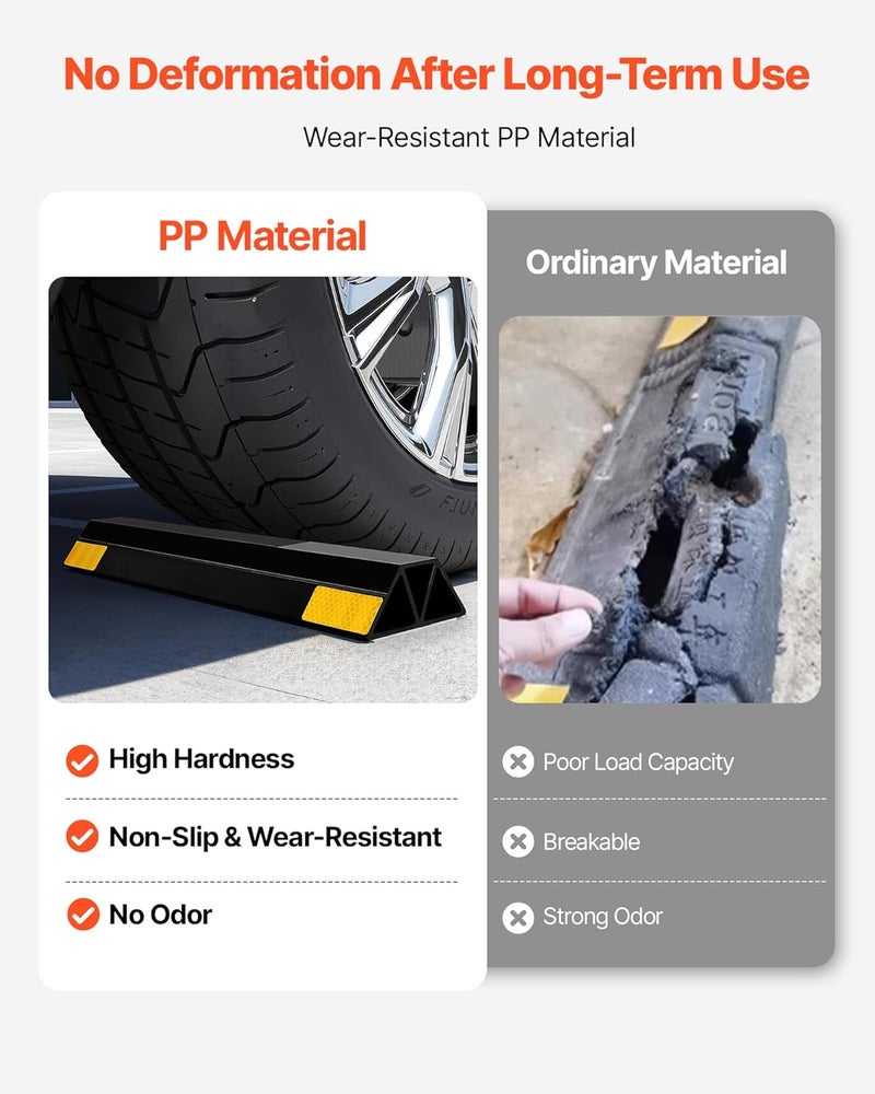 VEVOR Parking Stopper, 16 Inch 2 Pcs Heavy Duty Parking Aid for Garage, PP Curb Garage Floor Stopper with Reflective Strips, Vehicles Gadgets for Cars Vans Trucks Tire Wheel Guide Block Stops Bumpers - Image 3